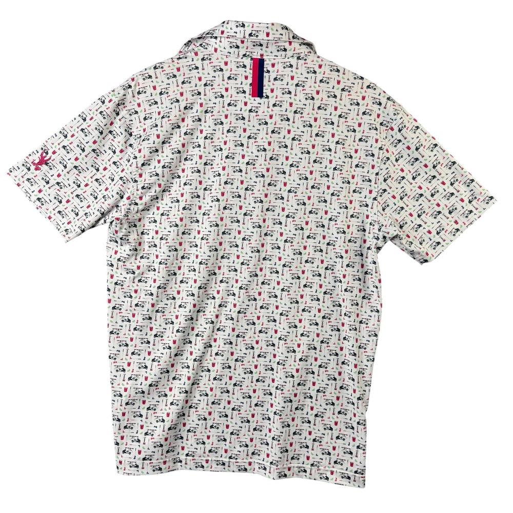 Rhoback Mens Small White Golf Cart Cocktail Print Performance Polo Shirt - Picture 3 of 9